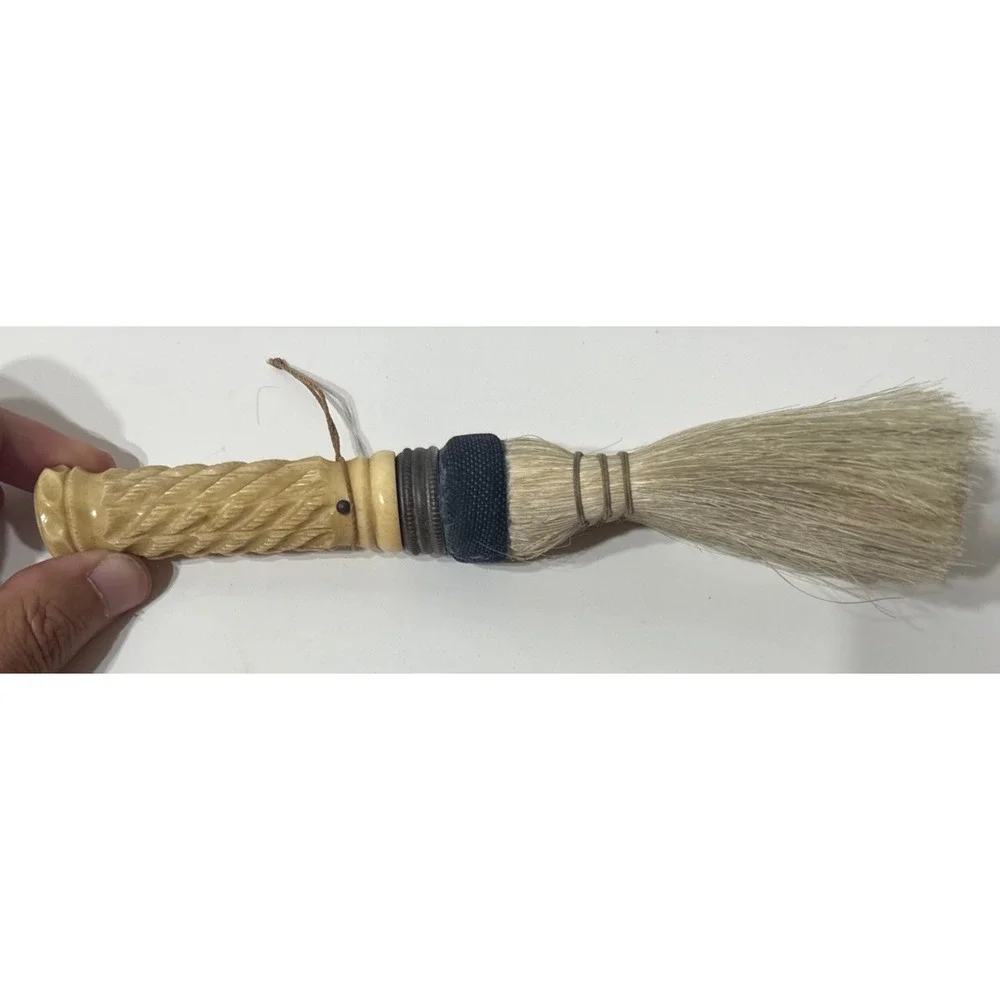 Horse Hair Crumb Clothes Brush Carved Bovine  Bakelite Handle 8